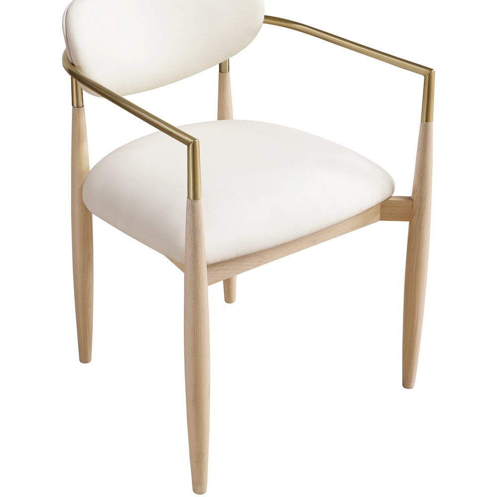 Riccio Cream Vegan Leather Upholstered Dining Arm Chair, Set of 2