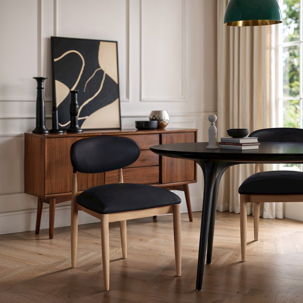 Riccio Black Vegan Leather Upholstered Dining Side Chair, Set of 2
