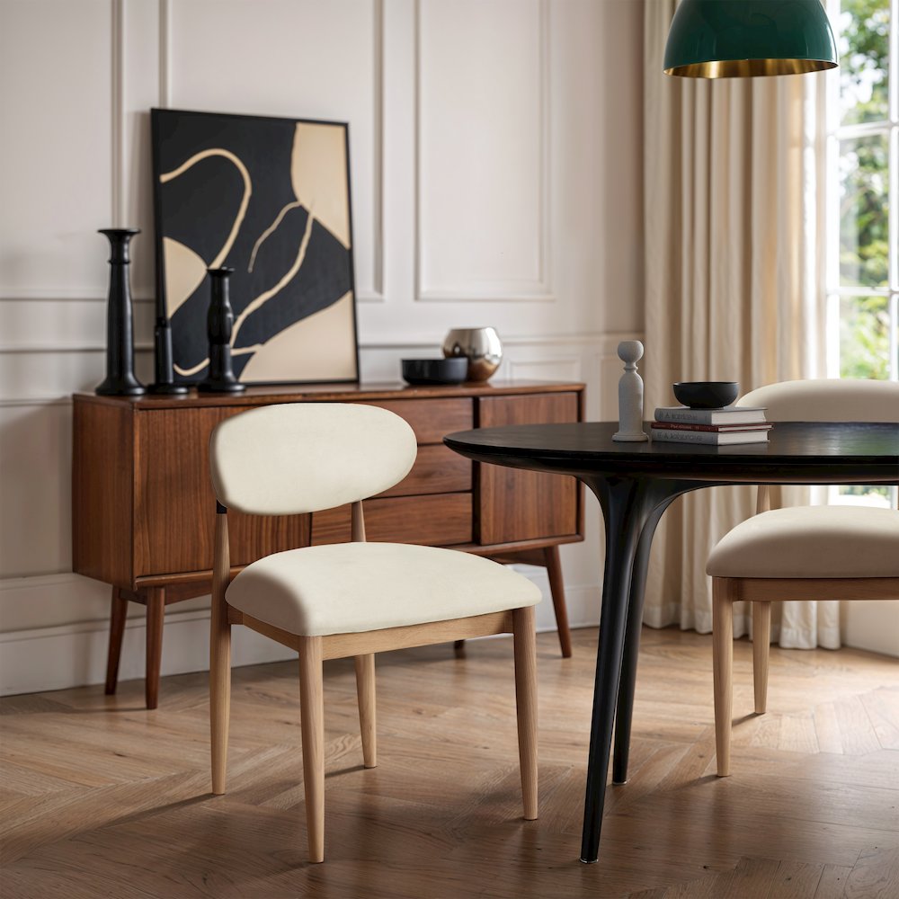 Riccio Cream Vegan Leather Upholstered Dining Side Chair, Set of 2