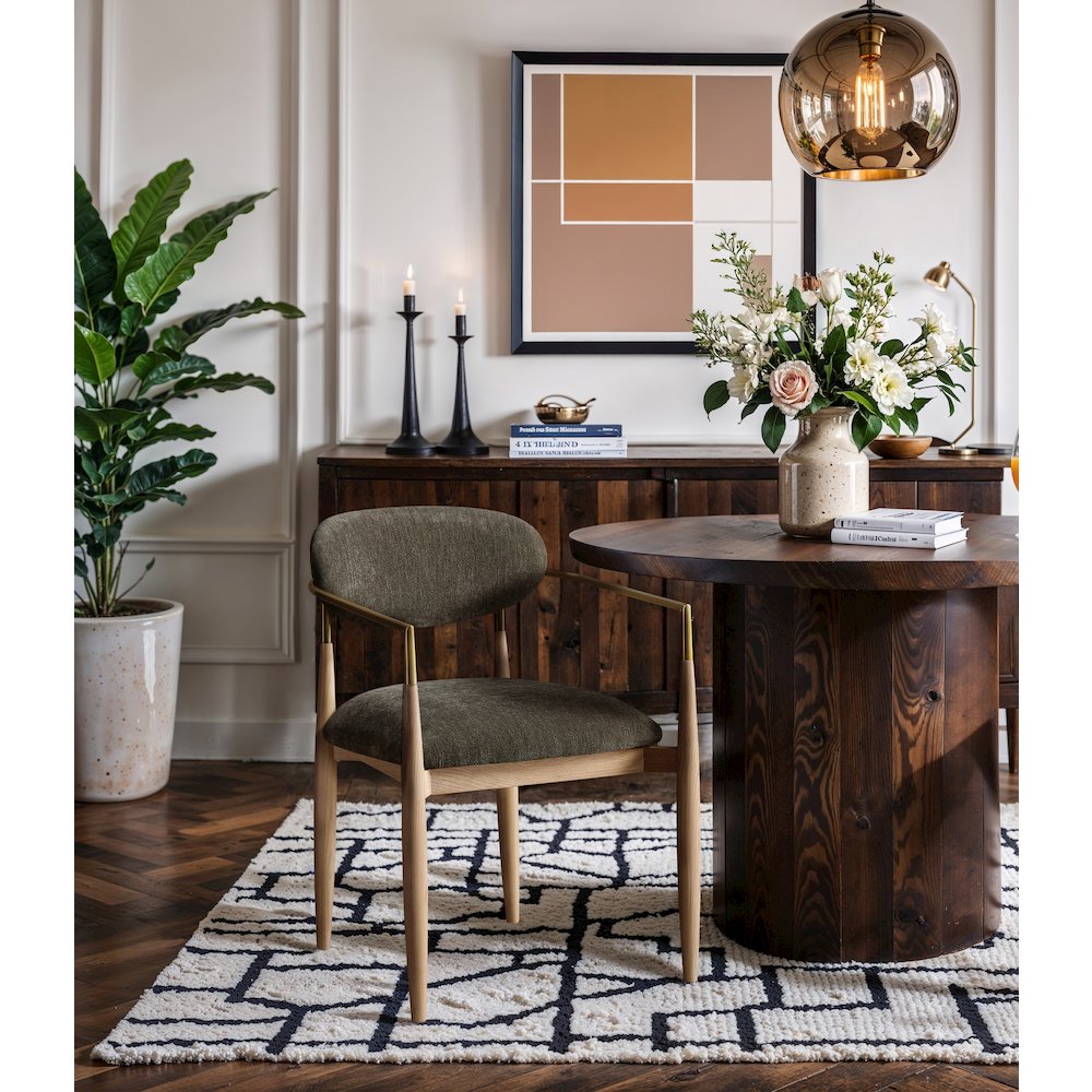Riccio Brown Performance Fabric Upholstered Dining Arm Chair, Set of 2