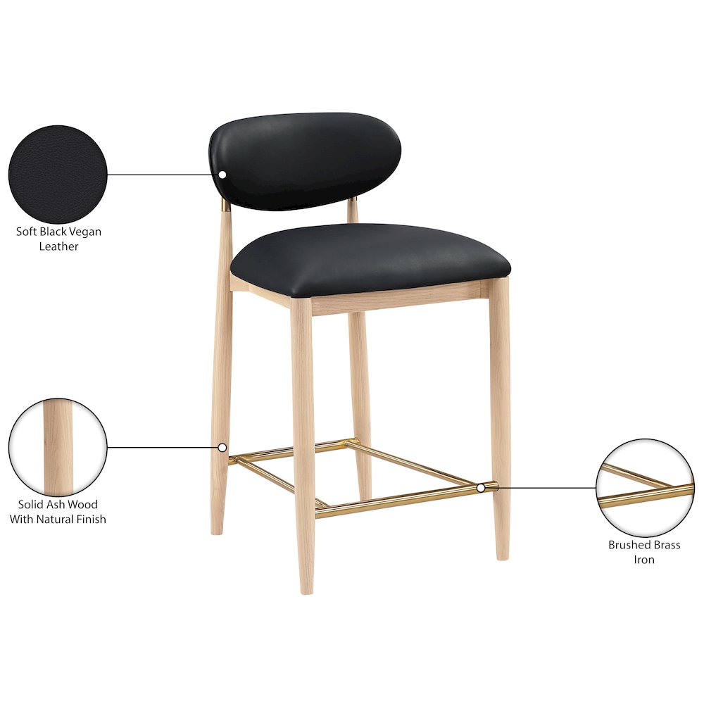Riccio Black Vegan Leather Upholstered Stool