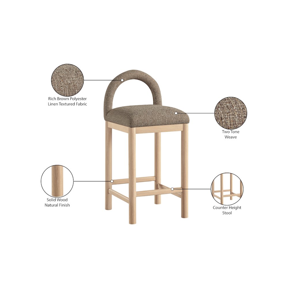 Conrad Brown Linen Textured Fabric Counter Stool