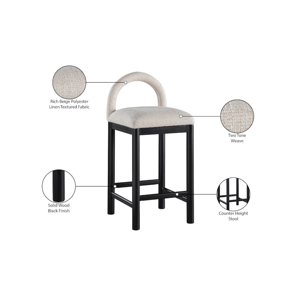 Conrad Beige Linen Textured Fabric Counter Stool