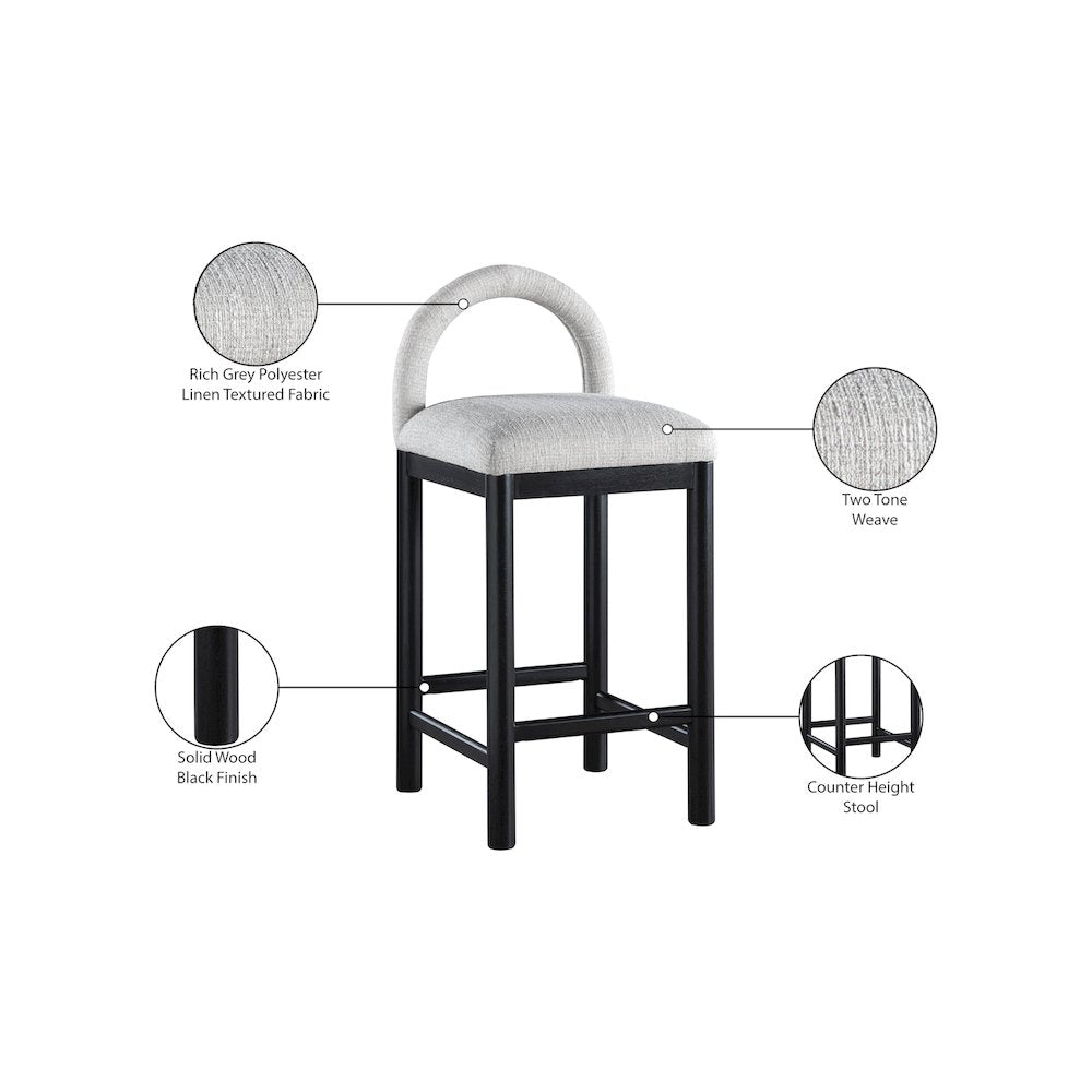 Conrad Grey Linen Textured Fabric Counter Stool