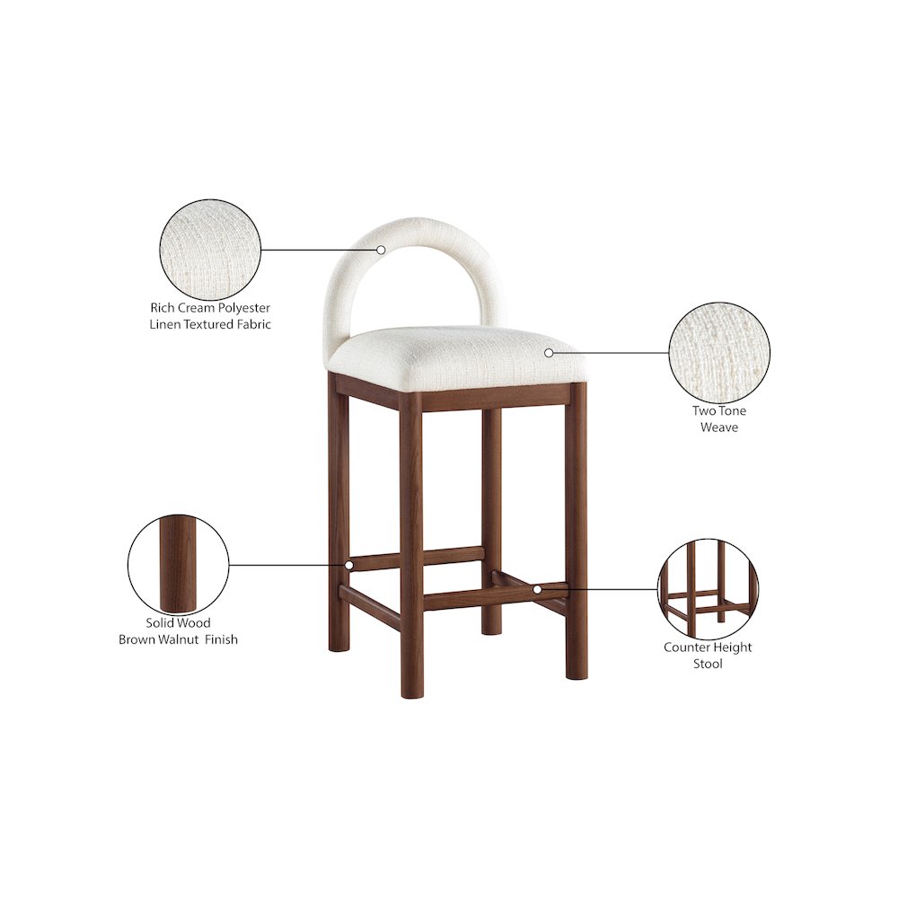 Conrad Cream Linen Textured Fabric Counter Stool