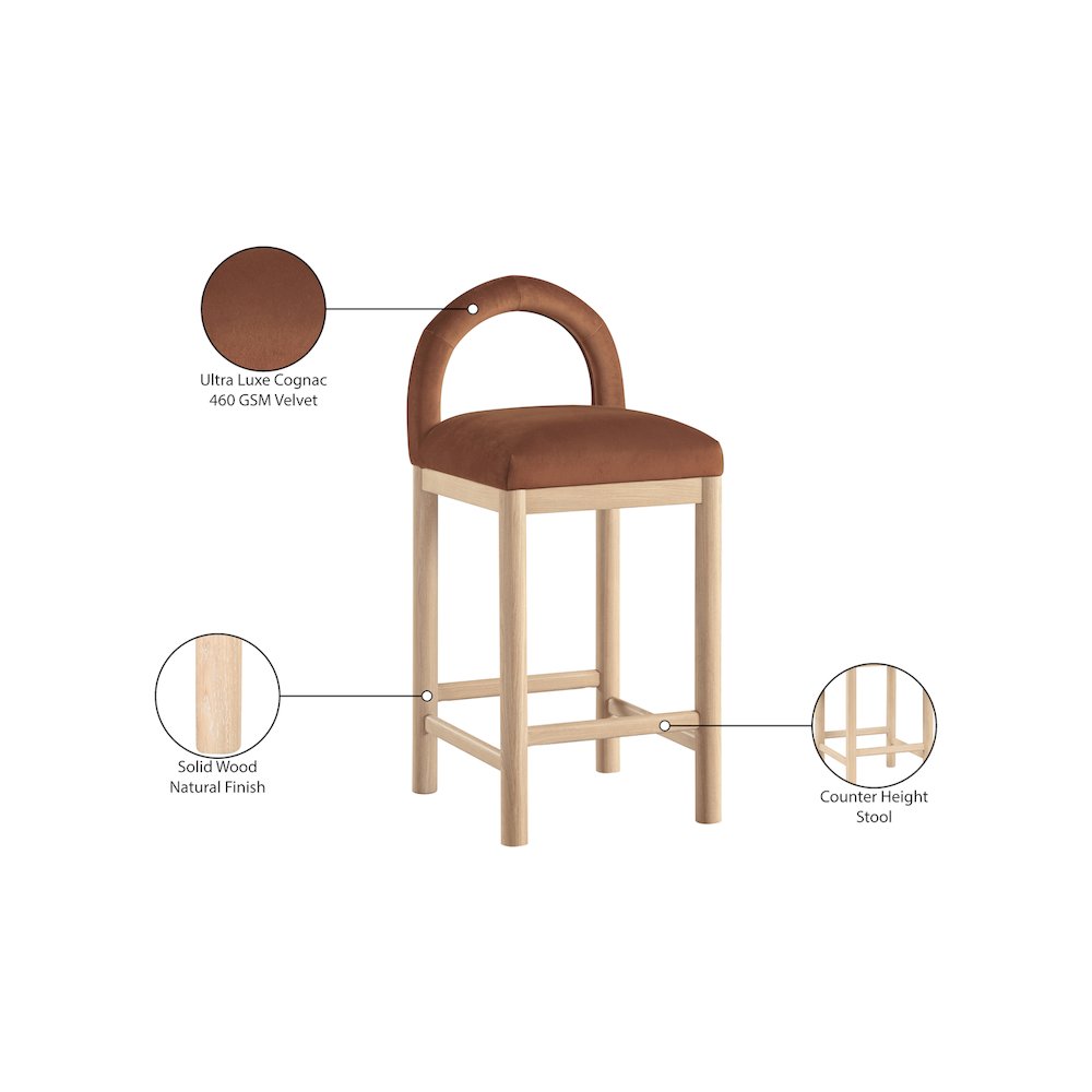 Conrad Cognac Velvet Counter Stool