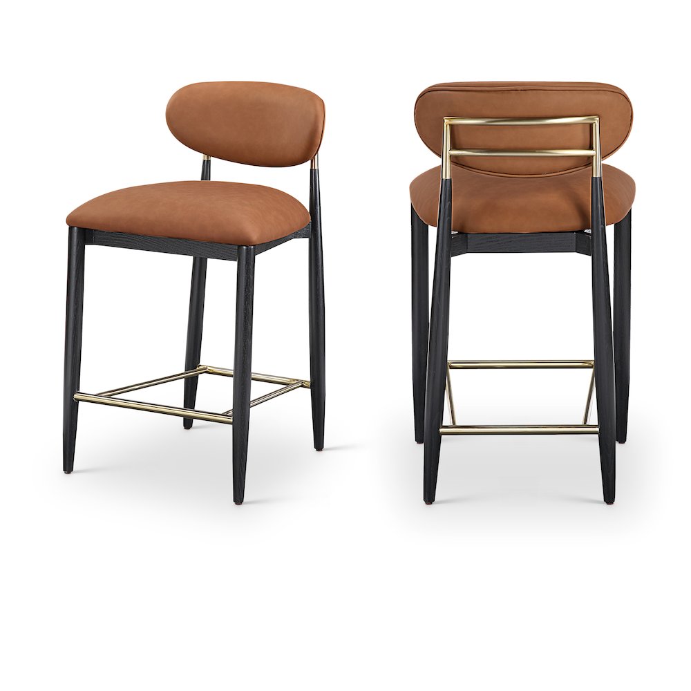 Riccio Cognac Vegan Leather Upholstered Stool