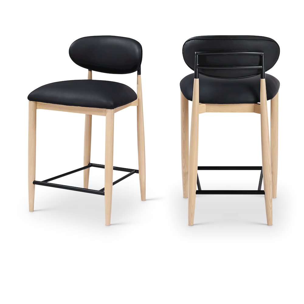 Riccio Black Vegan Leather Upholstered Stool