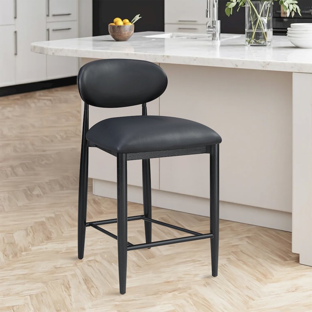 Riccio Black Vegan Leather Upholstered Stool