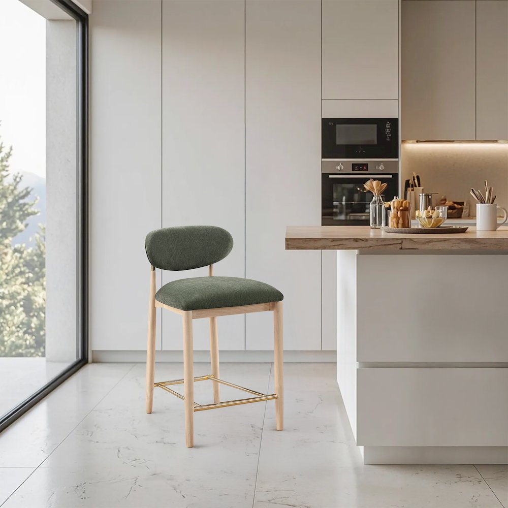 Riccio Olive Performance Fabric Upholstered Stool