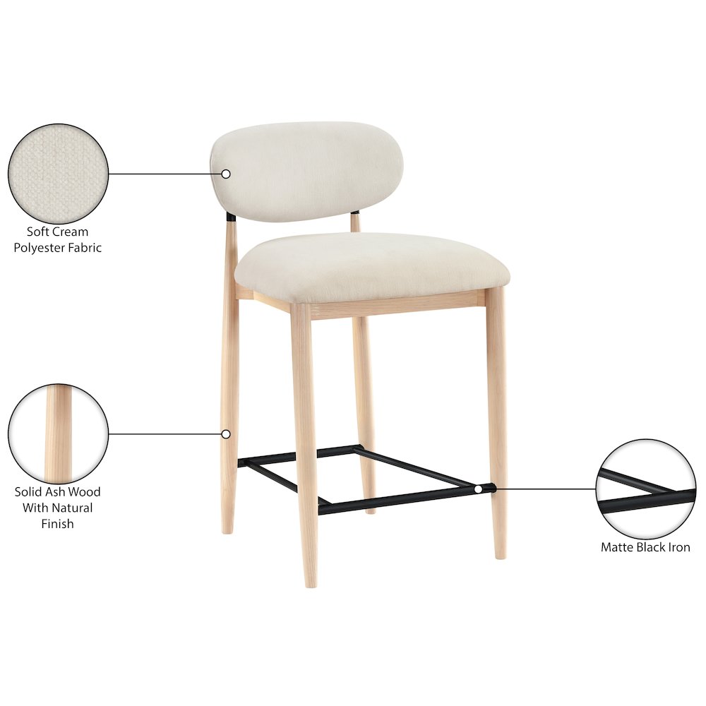 Riccio Cream Performance Fabric Upholstered Stool