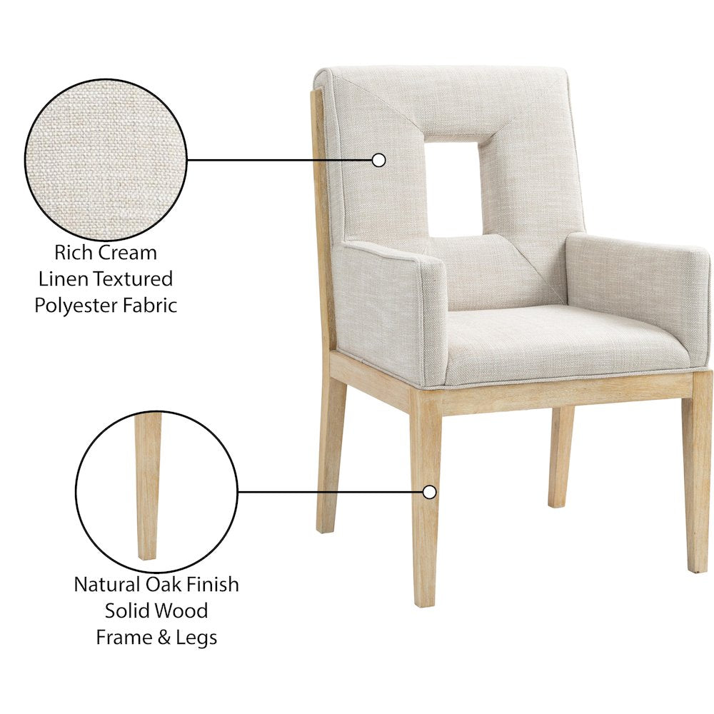 Gwendolyn Cream Linen Textured Fabric Dining Arm Chair