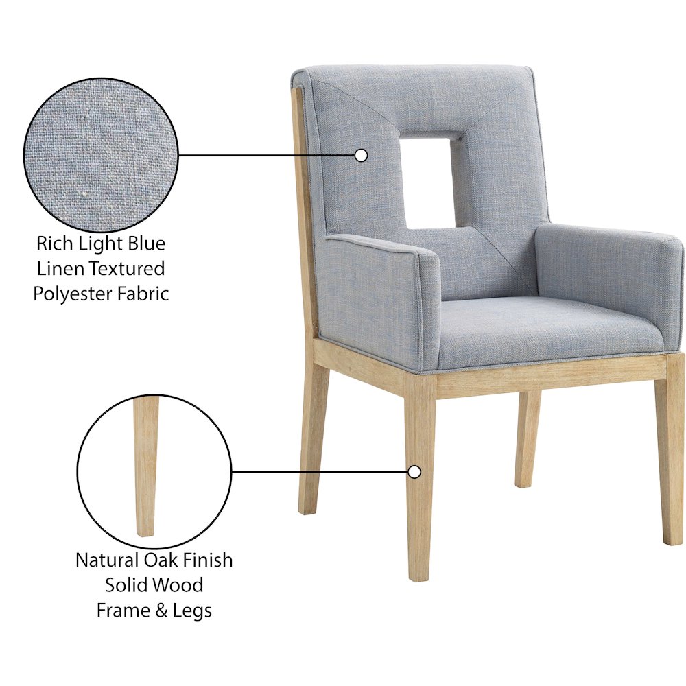 Gwendolyn Light Blue Linen Textured Fabric Dining Arm Chair