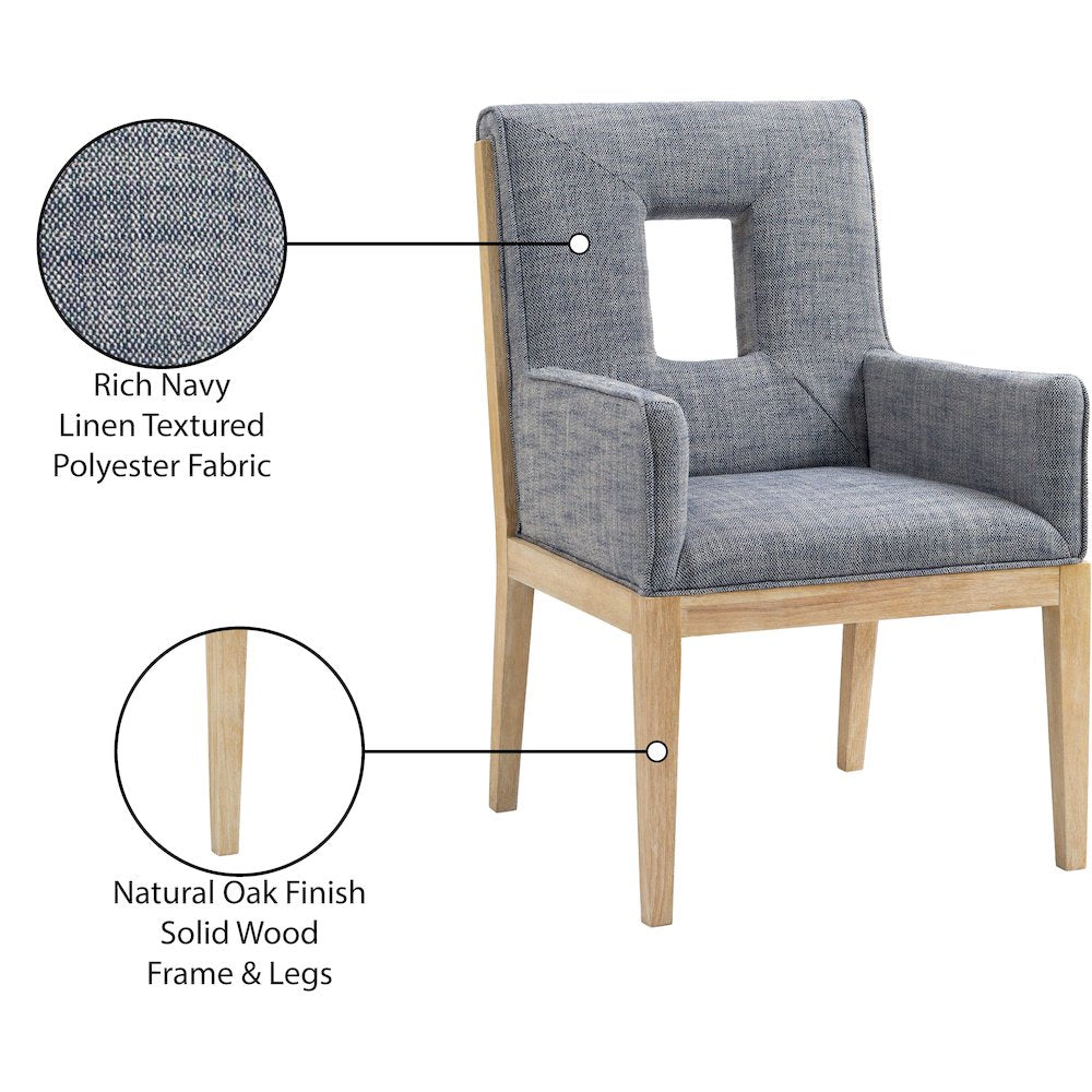 Gwendolyn Navy Linen Textured Fabric Dining Arm Chair