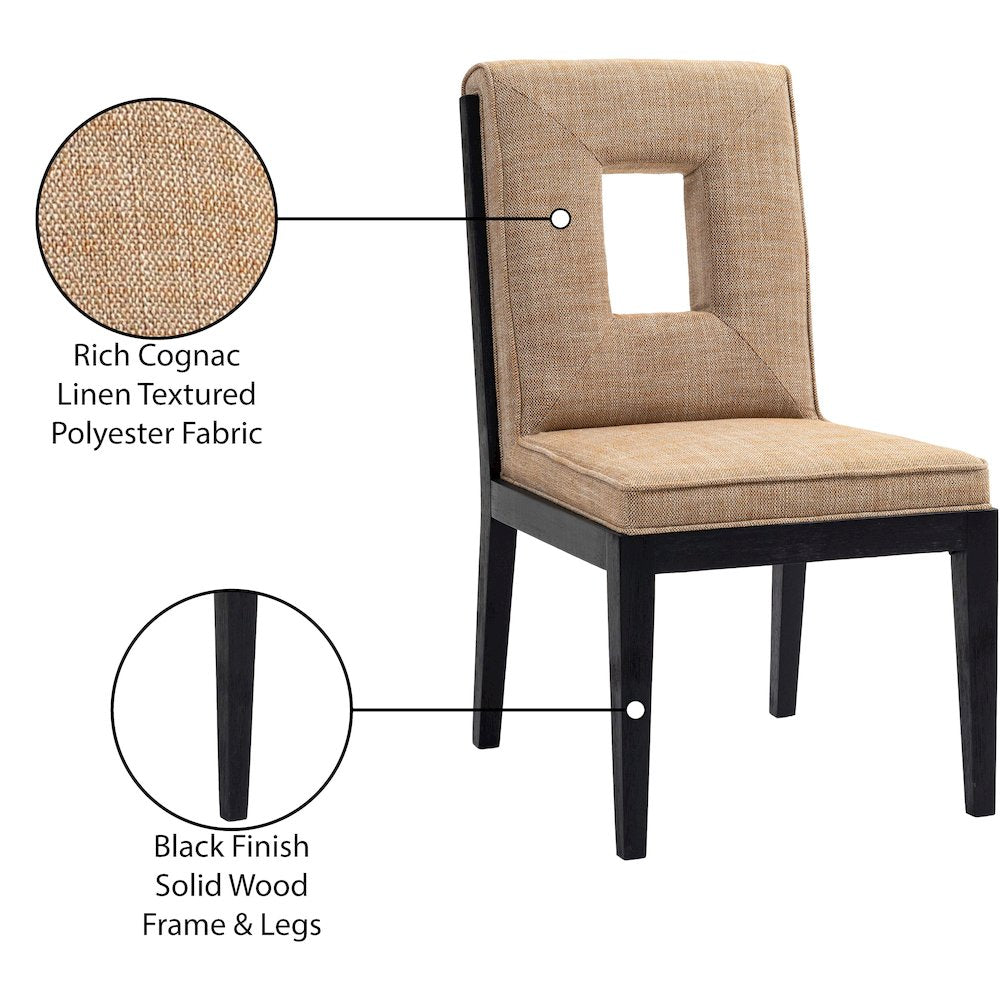 Gwendolyn Cognac Linen Textured Fabric Dining Side Chair, Set of 2