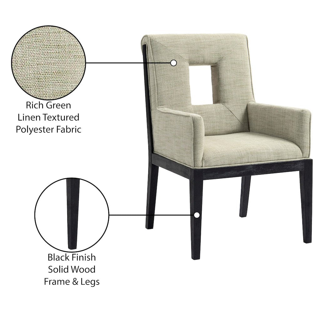 Gwendolyn Green Linen Textured Fabric Dining Arm Chair