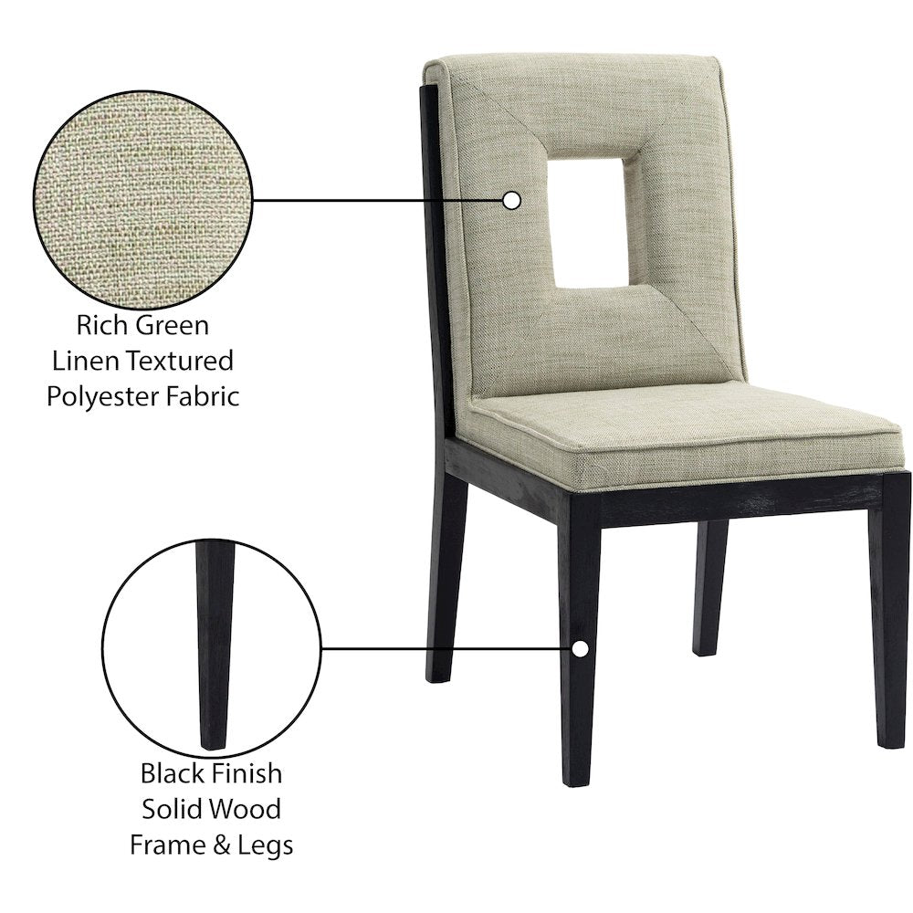 Gwendolyn Green Linen Textured Fabric Dining Side Chair, Set of 2