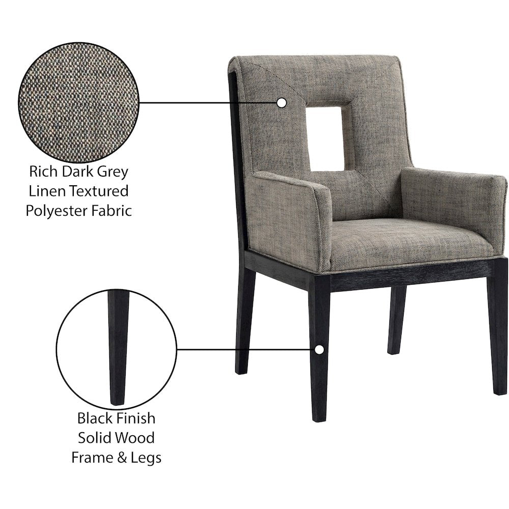 Gwendolyn Grey Linen Textured Fabric Dining Arm Chair