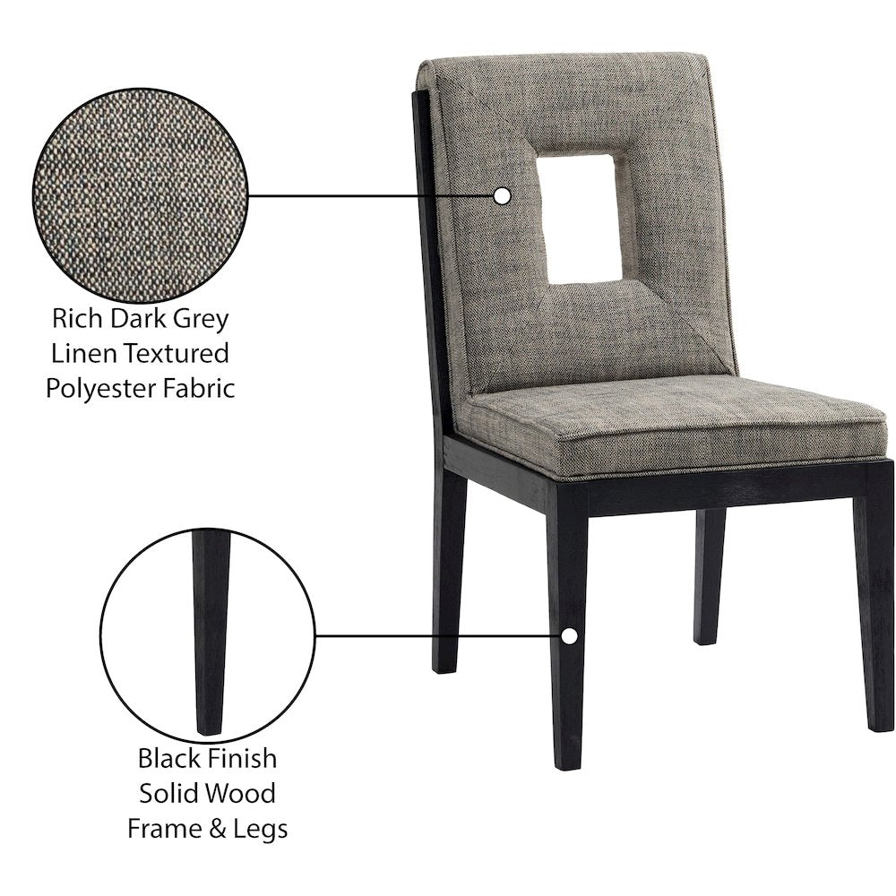 Gwendolyn Grey Linen Textured Fabric Dining Side Chair, Set of 2