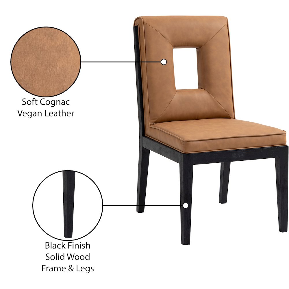 Gwendolyn Cognac Vegan Leather Dining Side Chair, Set of 2