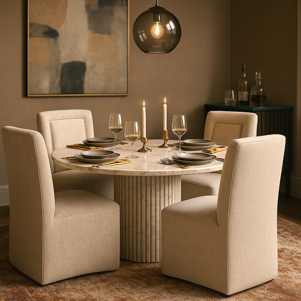 Duvina Beige Chenille Performance Fabric Upholstered Dining Chair