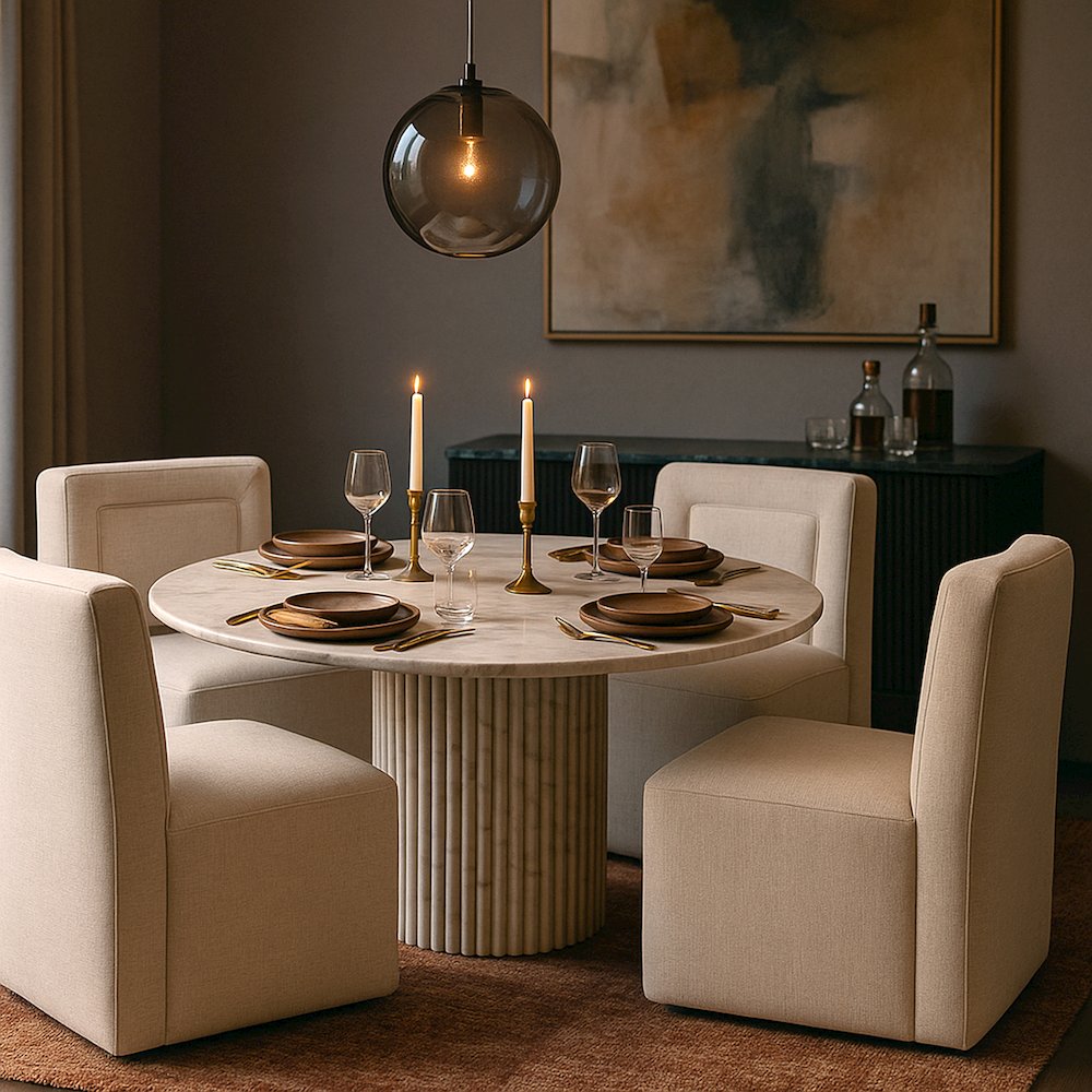 Duvina Cream Chenille Performance Fabric Upholstered Dining Chair