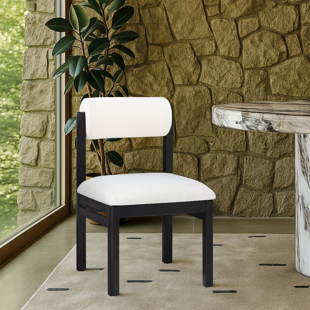 Roundhill Cream Linen Textured Fabric Upholstered Dining Chair, Set of 2