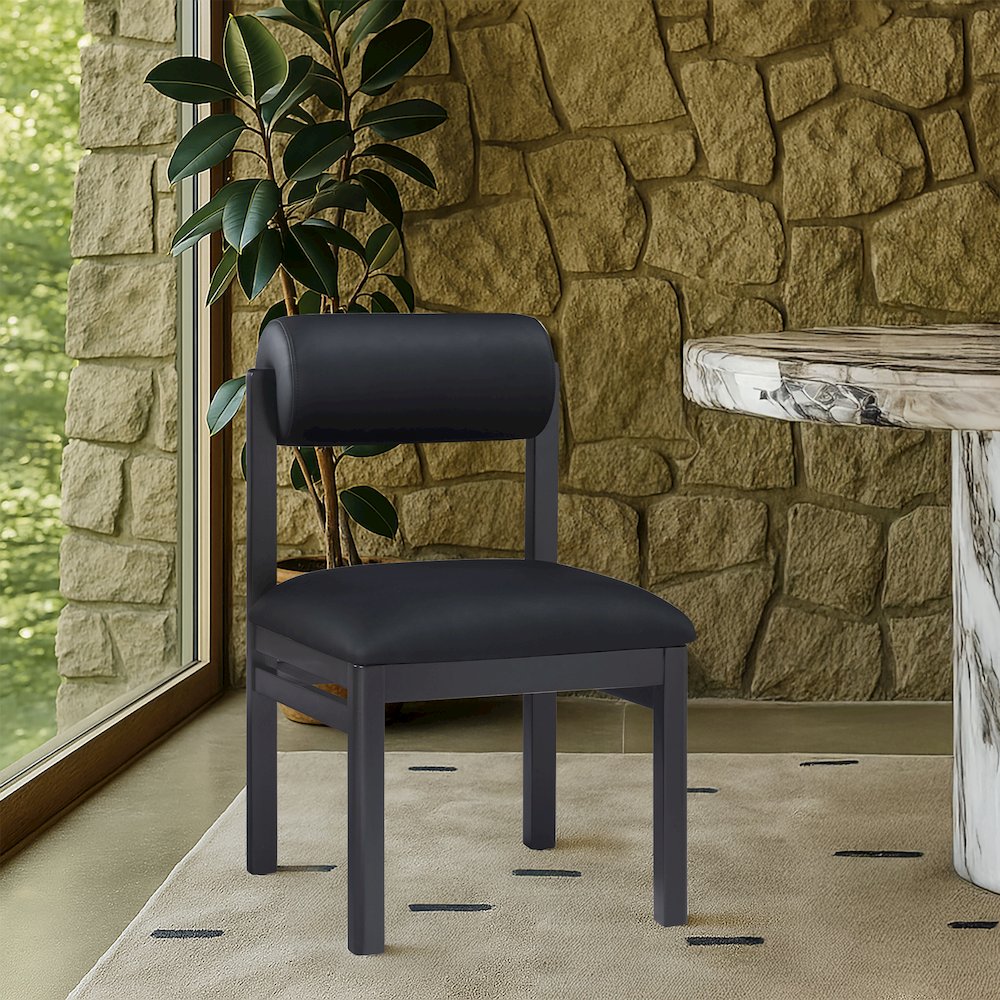 Roundhill Black Vegan Leather Upholstered Dining Chair, Set of 2