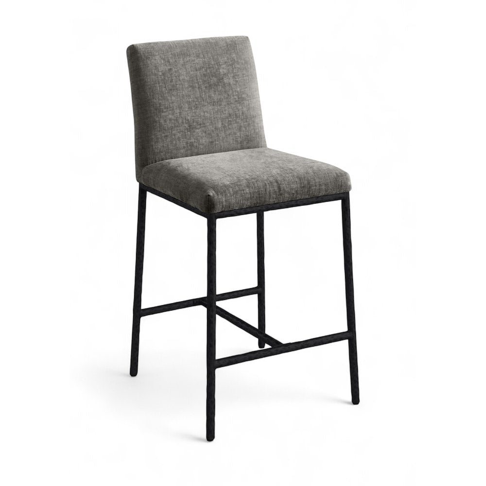Reeves Grey Chenille Fabric Upholstered Counter Stool, Set of 2