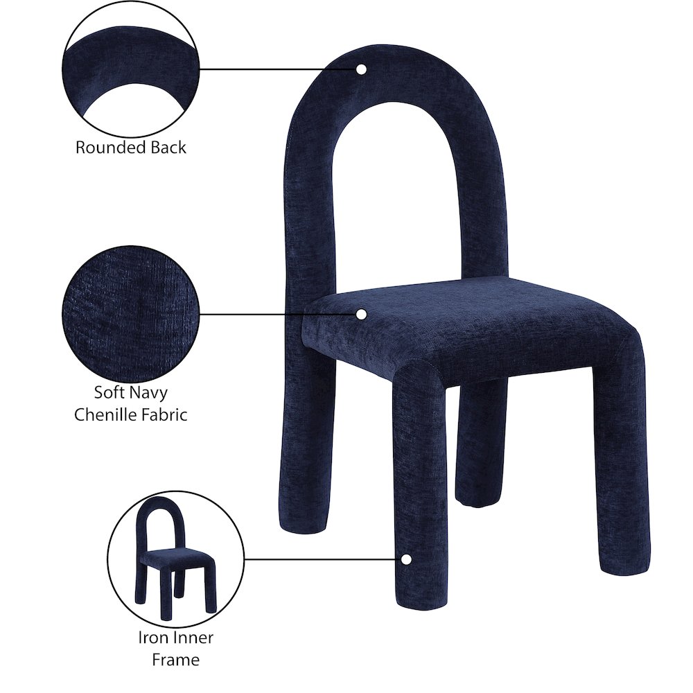 Amari Navy Chenille Fabric Dining Chair, Set of 2