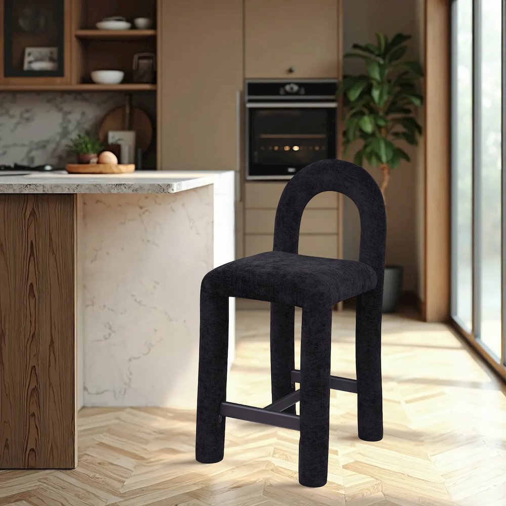 Amari Black Chenille Fabric Stool