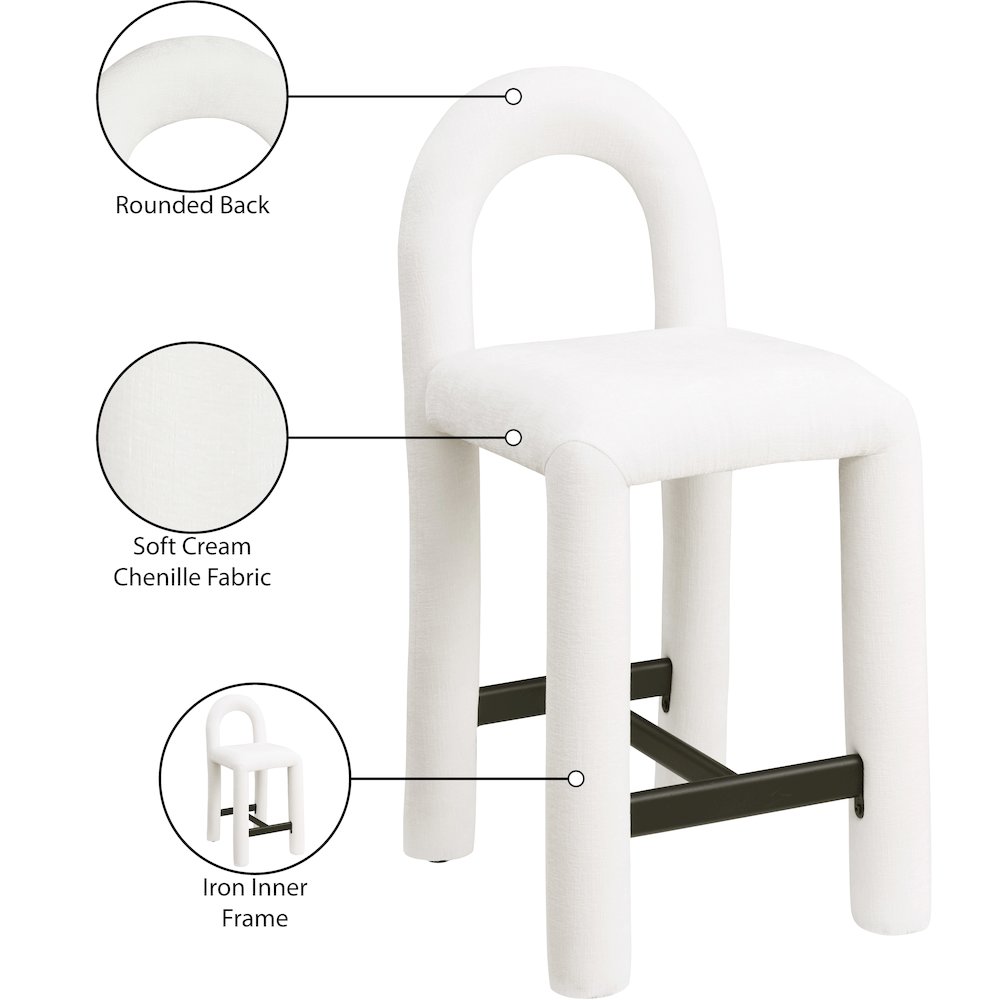 Amari Cream Chenille Fabric Stool