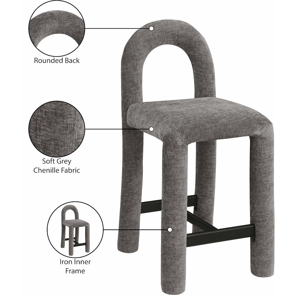 Amari Grey Chenille Fabric Stool