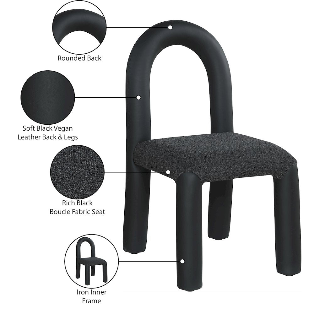 Amari Black Vegan Leather and Boucle Fabric Dining Chair, Set of 2
