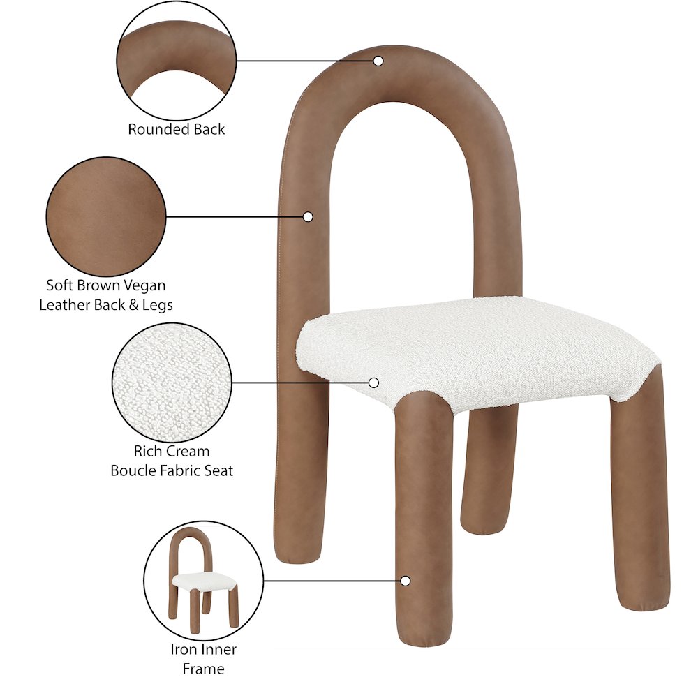 Amari Brown Vegan Leather and Boucle Fabric Dining Chair, Set of 2