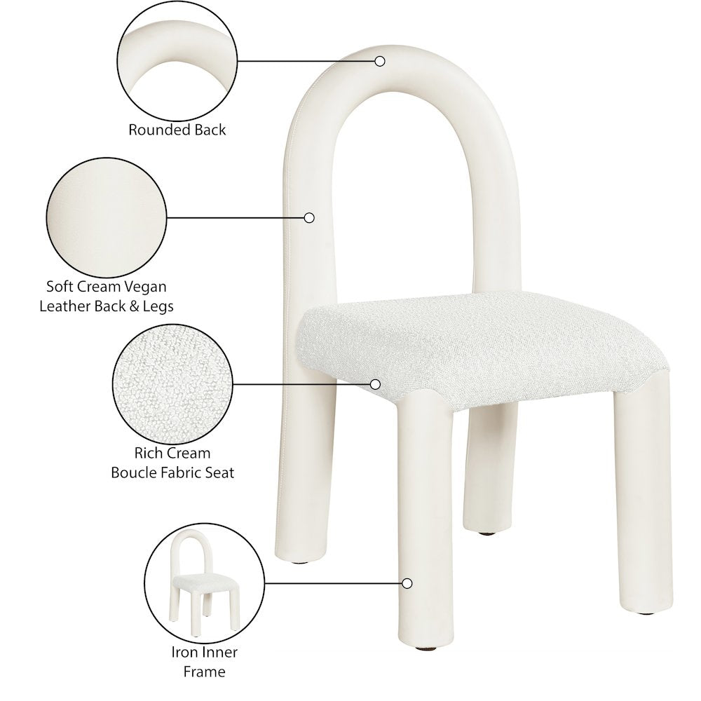 Amari Cream Vegan Leather and Boucle Fabric Dining Chair, Set of 2