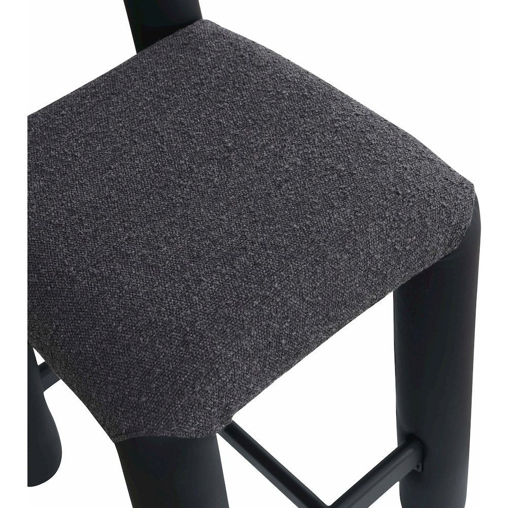 Amari Black Vegan Leather and Boucle Fabric Stool