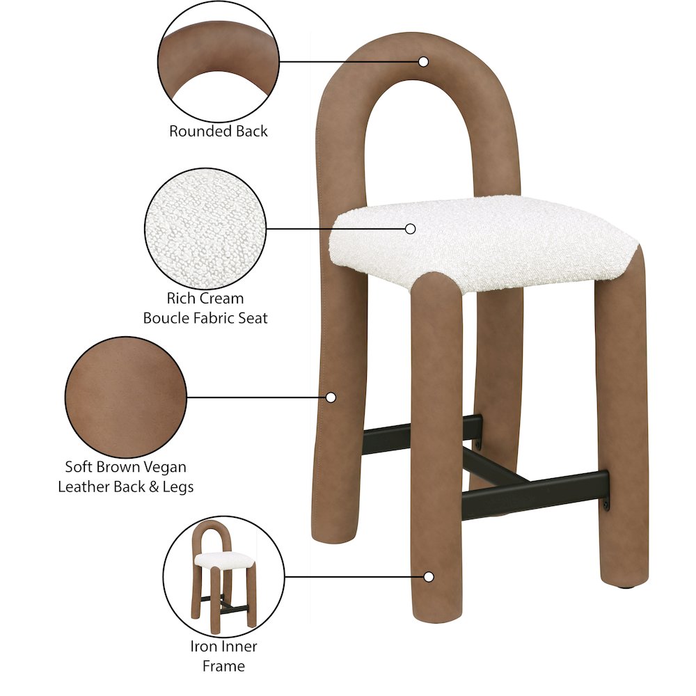 Amari Brown Vegan Leather and Boucle Fabric Stool