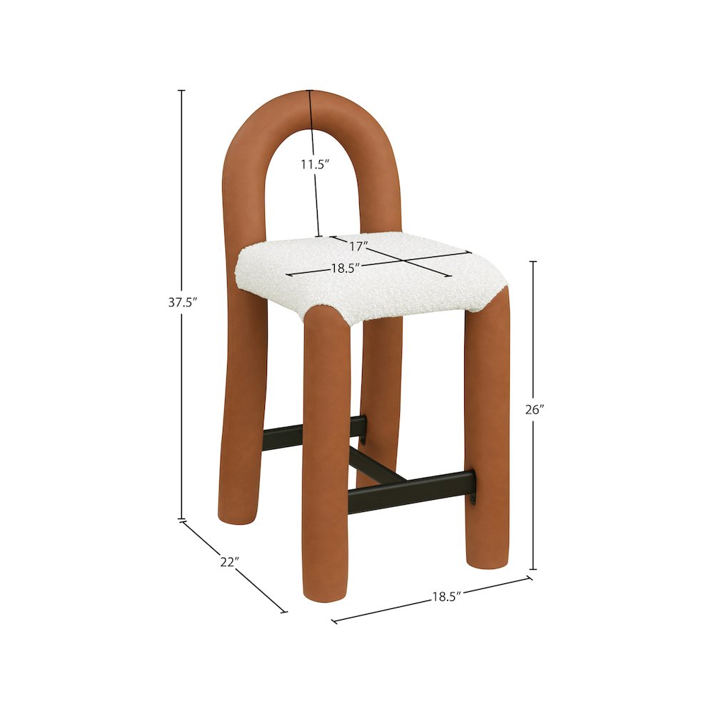 Amari Cognac Vegan Leather and Boucle Fabric Stool