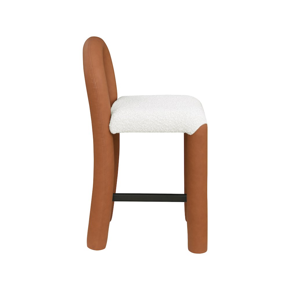 Amari Cognac Vegan Leather and Boucle Fabric Stool