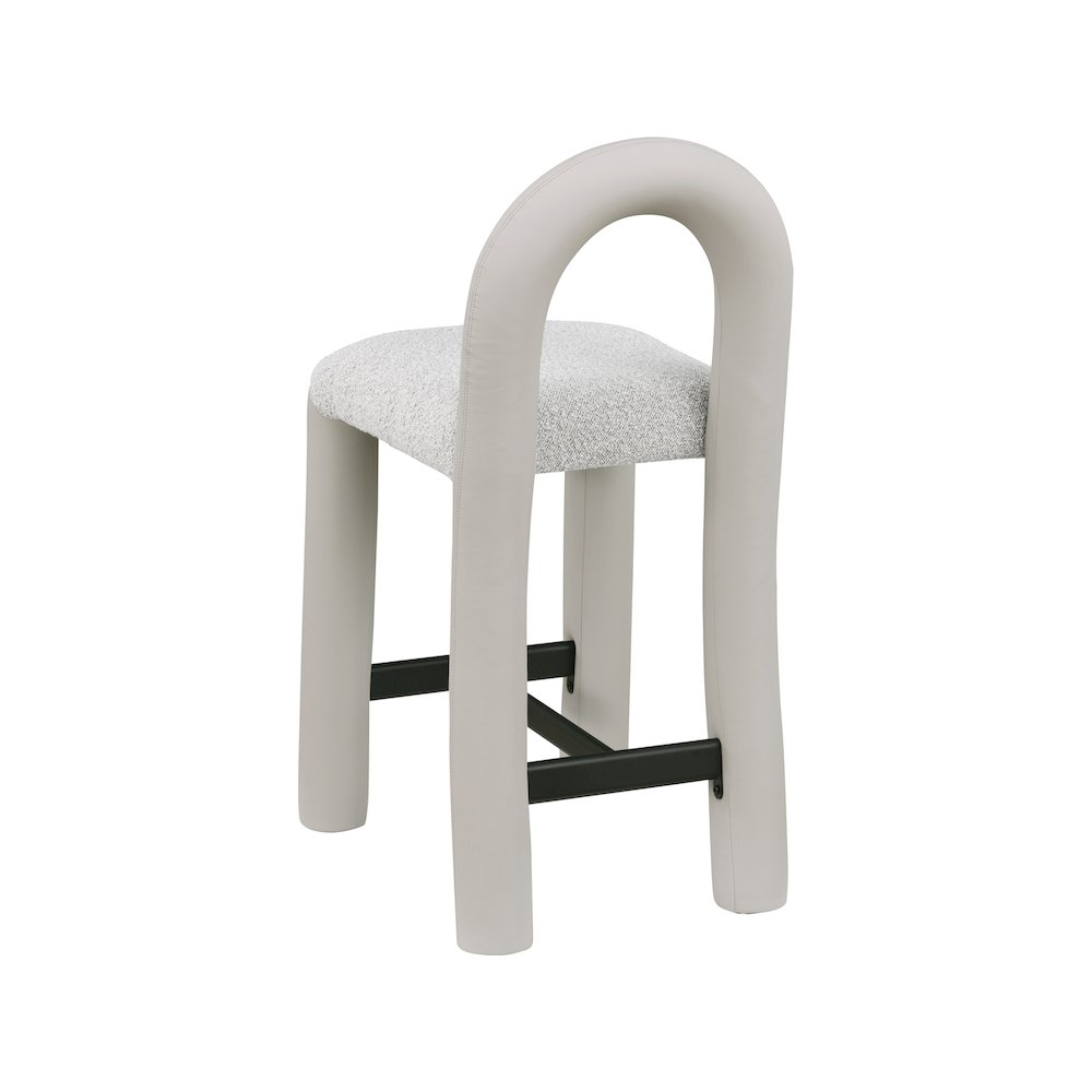 Amari Taupe Vegan Leather and Boucle Fabric Stool