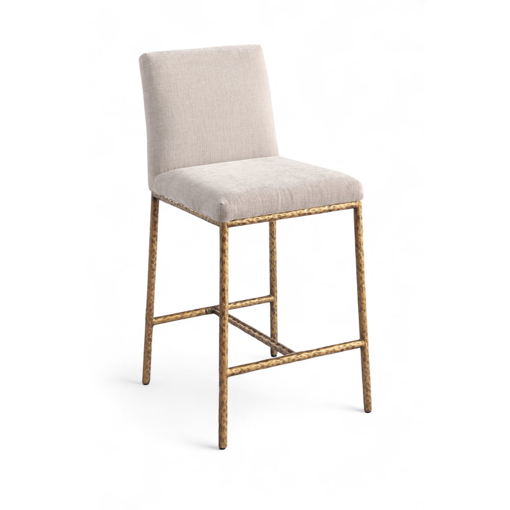 Reeves Beige Chenille Fabric Upholstered Counter Stool, Set of 2