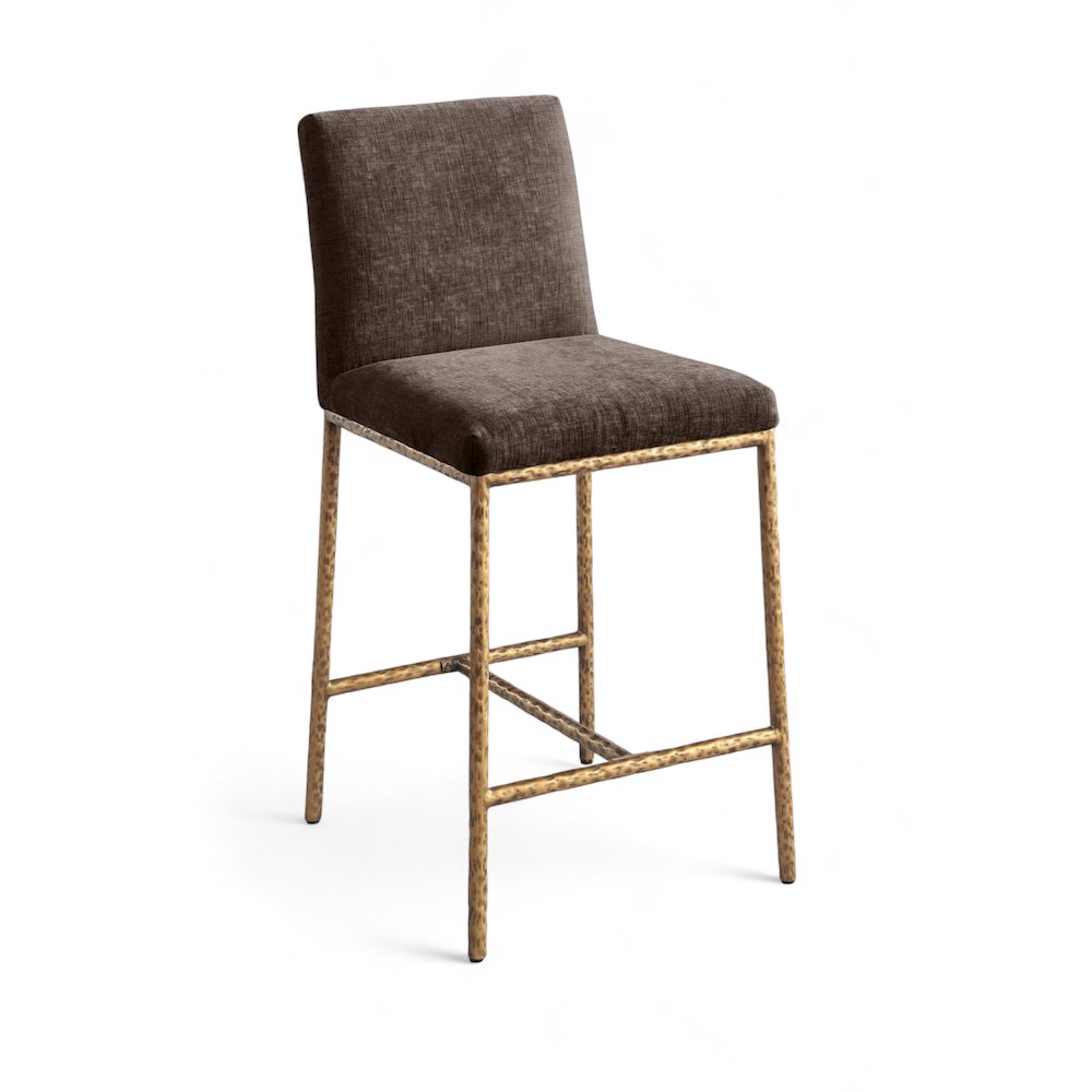 Reeves Brown Chenille Fabric Upholstered Counter Stool, Set of 2
