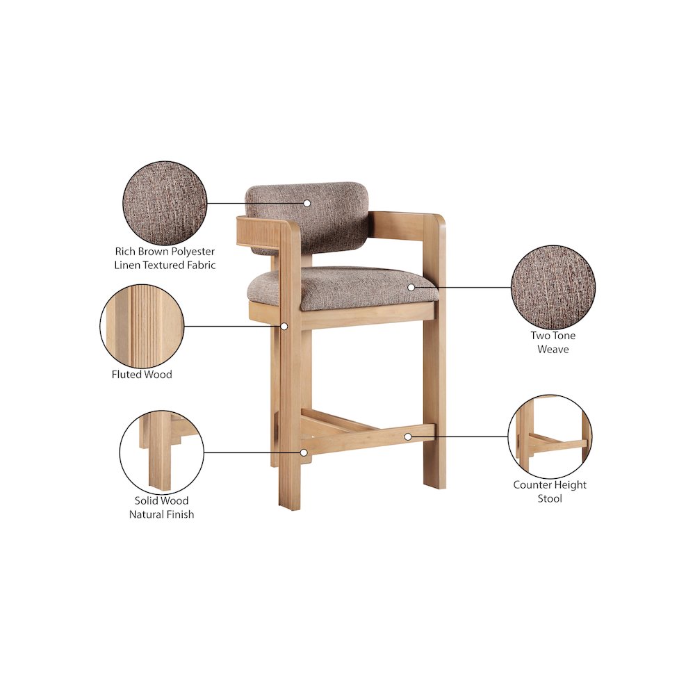 Sacha Brown Linen Textured Fabric Stool