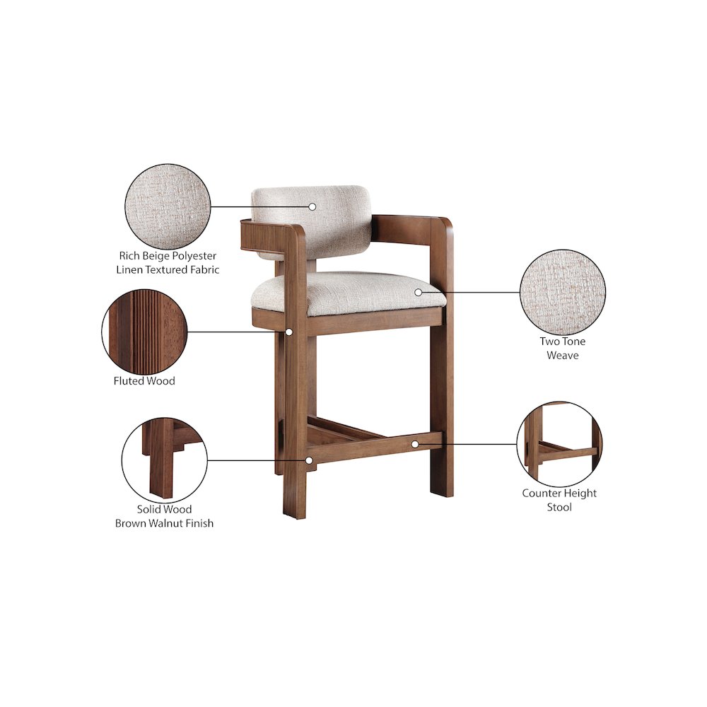 Sacha Beige Linen Textured Fabric Stool