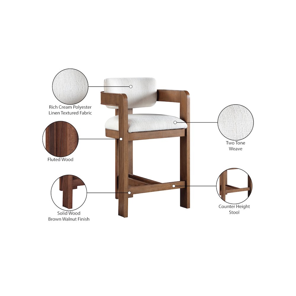 Sacha Cream Linen Textured Fabric Stool