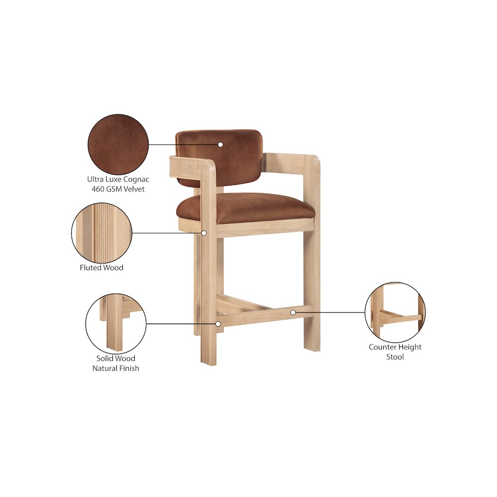 Sacha Cognac Velvet Stool