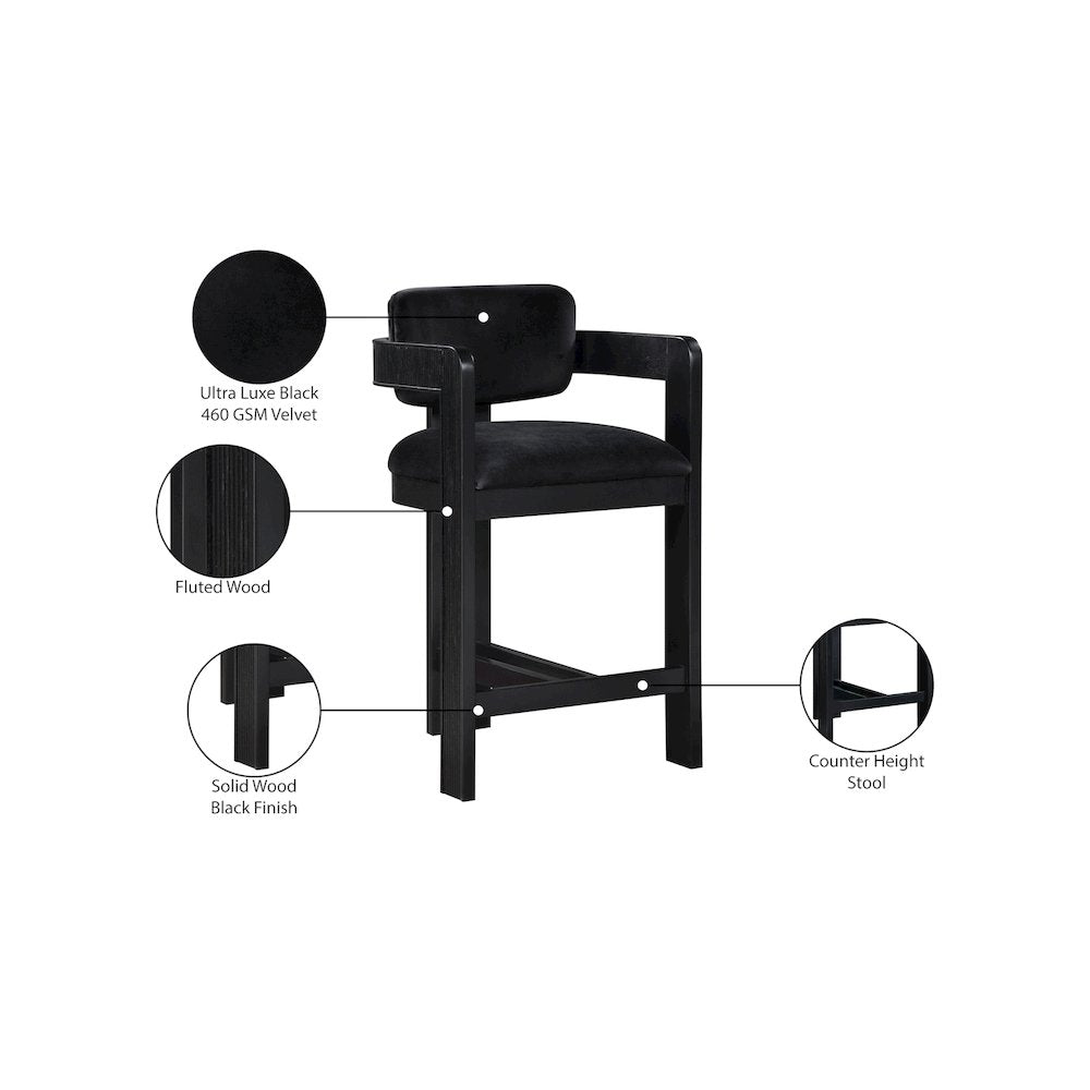 Sacha Black Velvet Stool