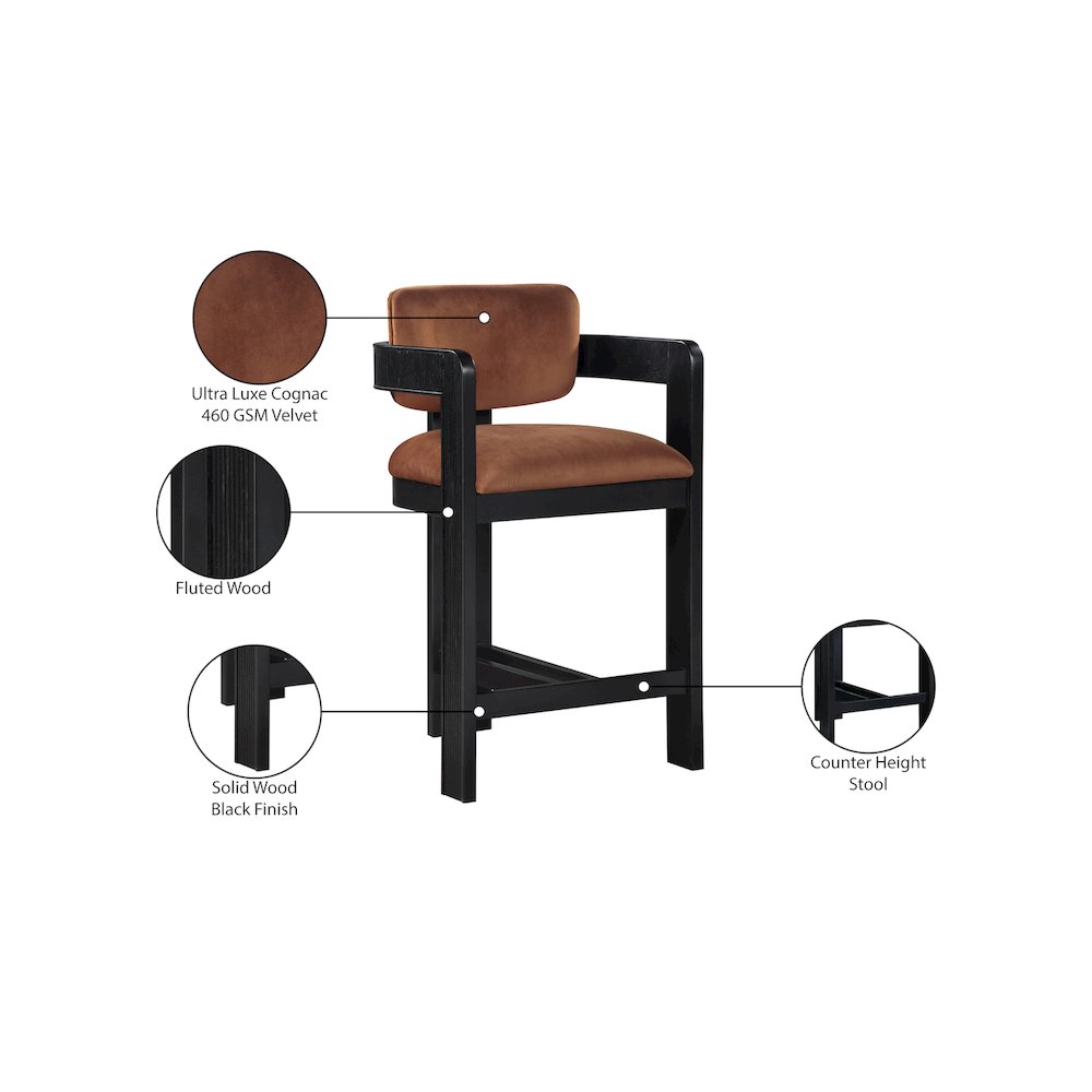 Sacha Cognac Velvet Stool