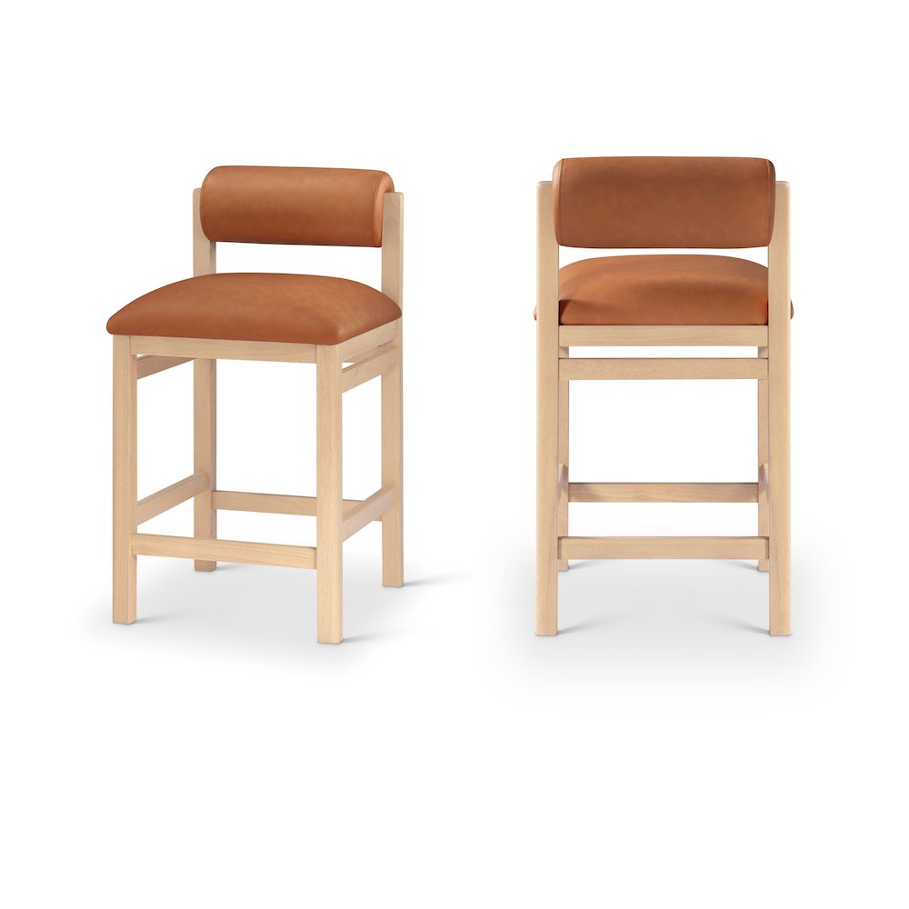 Roundhill Cognac Vegan Leather Upholstered Counter Stool